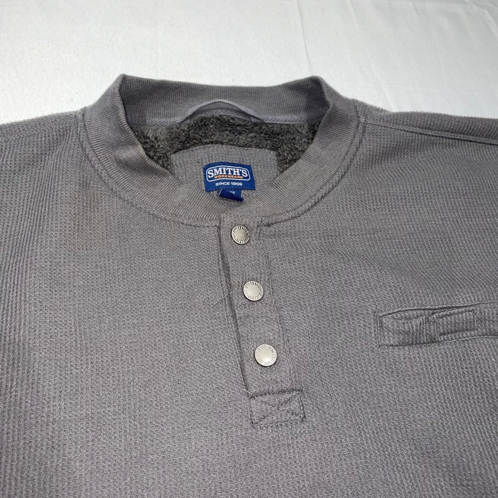 Smiths Workwear Mens XXXL Gray Sherpa Lined Thermal‎ Waffle Knit Henley Shirt